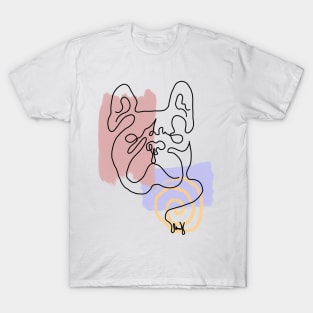 Abstract Line Art Dog Drawing on Watercolor Strokes T-Shirt